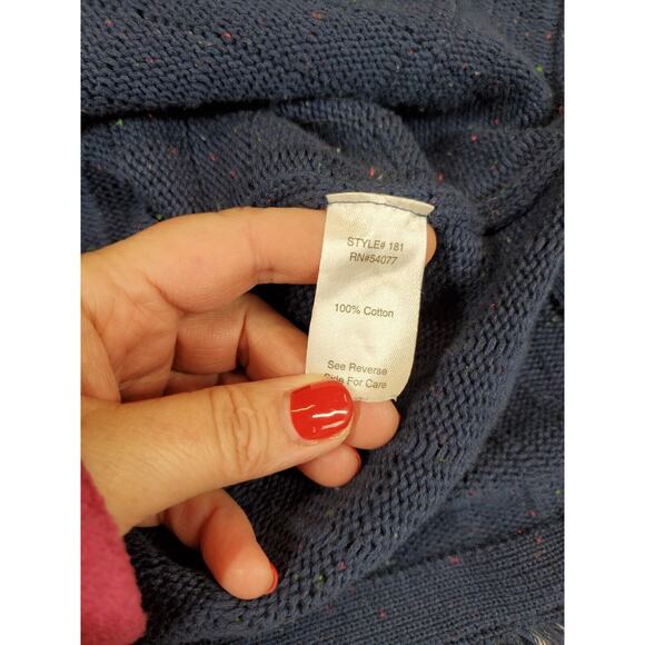 Cabi Womens Medium Navy Blue Speckled Duchess Cardigan Long Fringe Hems Pockets - Picture 8 of 11